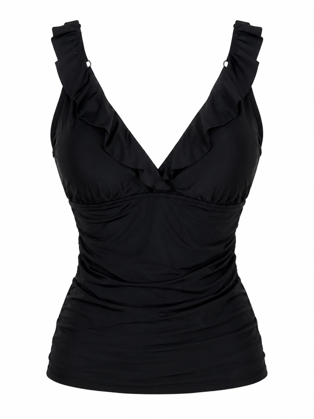 Yonique Black Ruffle Tankini Swim Top NWT Adjustable Straps Size M